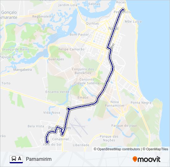 Mapa da linha A de ônibus