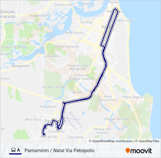 Rota da linha a: horários, paradas e mapas - Parnamirim / Natal Via Petrópolis (Atualizado) Rota da linha a: horários, paradas e mapas - Parnamirim / Natal Via Petrópolis (Atualizado)