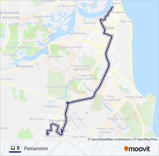 Mapa da linha B de ônibus