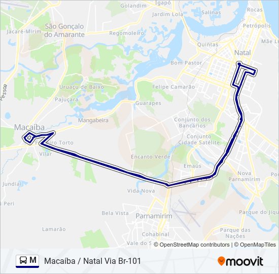 Rota da linha m: horários, paradas e mapas - Macaíba / Natal Via Br-101  (Atualizado)