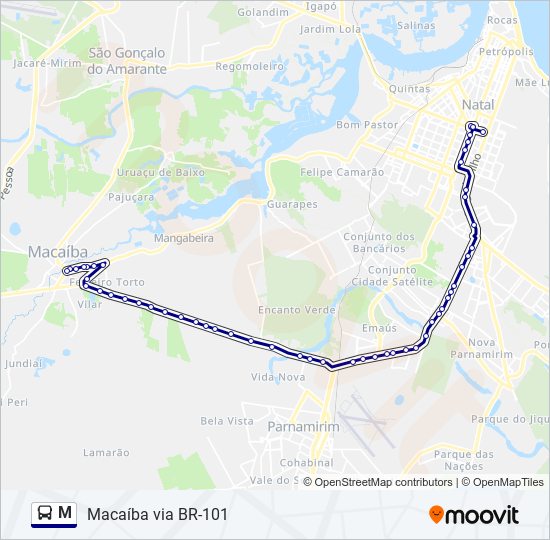 Mapa da linha M de ônibus