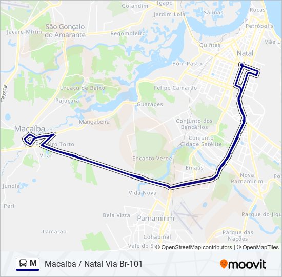 Mapa da linha M de ônibus