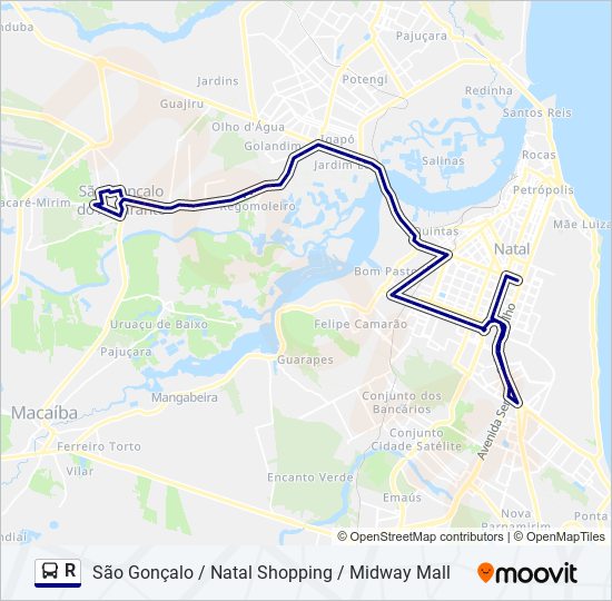 Mapa da linha R de ônibus