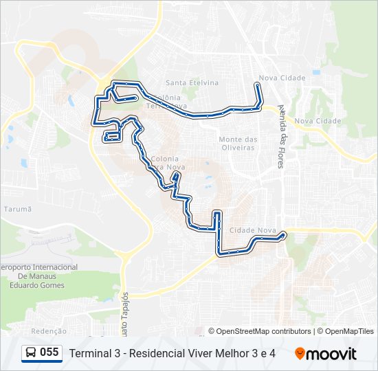 Mapa da linha 055 de ônibus
