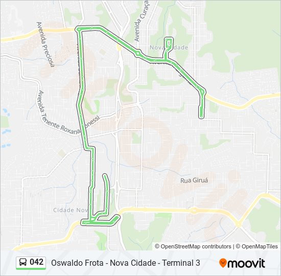 Mapa da linha 042 de ônibus