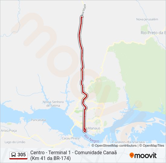 Mapa da linha 305 de ônibus