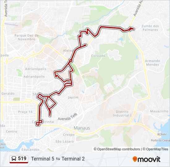 Mapa da linha 519 de ônibus