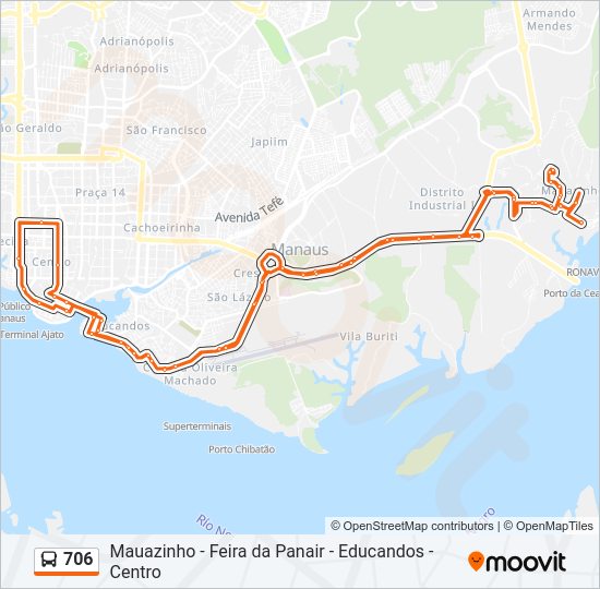 Mapa da linha 706 de ônibus