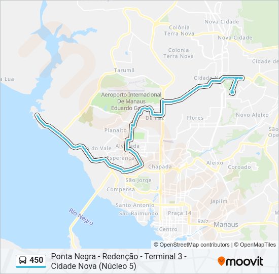 Mapa da linha 450 de ônibus