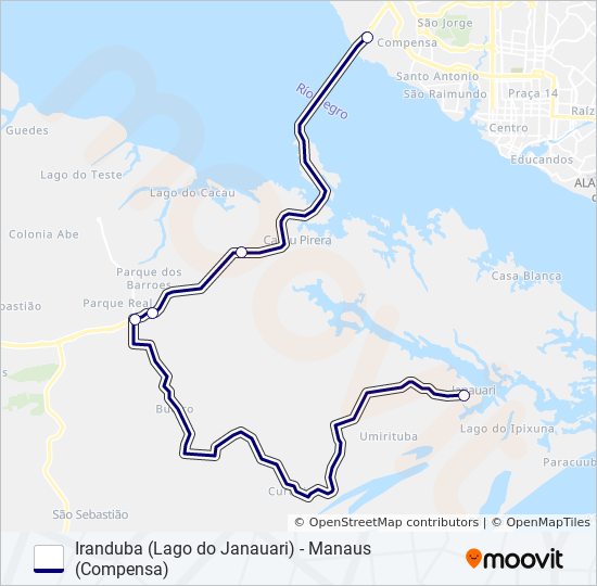 Mapa da linha IRANDUBA (LAGO DO JANAUARI) - MANAUS (COMPENSA) de ônibus