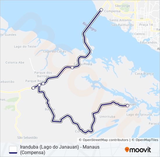Mapa da linha IRANDUBA (LAGO DO JANAUARI) - MANAUS (COMPENSA) de ônibus
