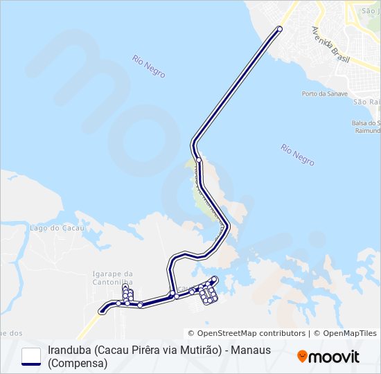 Mapa da linha IRANDUBA (CACAU PIRÊRA VIA MUTIRÃO) - MANAUS (COMPENSA) de ônibus