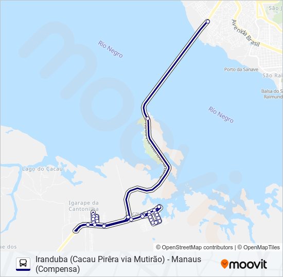 Mapa da linha IRANDUBA (CACAU PIRÊRA VIA MUTIRÃO) - MANAUS (COMPENSA) de ônibus