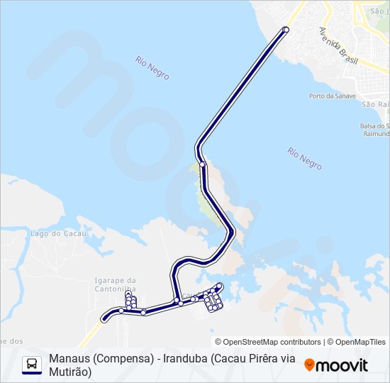 Mapa da linha MANAUS (COMPENSA) - IRANDUBA (CACAU PIRÊRA VIA MUTIRÃO) de ônibus