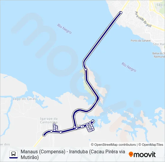 MANAUS (COMPENSA) - IRANDUBA (CACAU PIRÊRA VIA MUTIRÃO) Bus Line Map