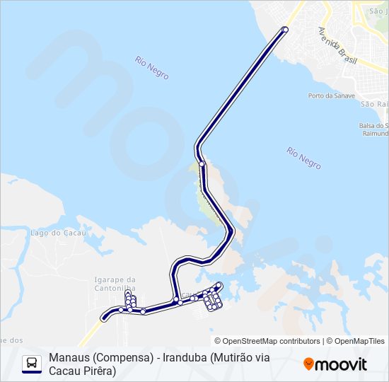 Mapa da linha MANAUS (COMPENSA) - IRANDUBA (MUTIRÃO VIA CACAU PIRÊRA) de ônibus
