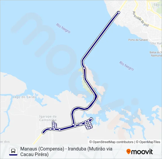 MANAUS (COMPENSA) - IRANDUBA (MUTIRÃO VIA CACAU PIRÊRA) Bus Line Map