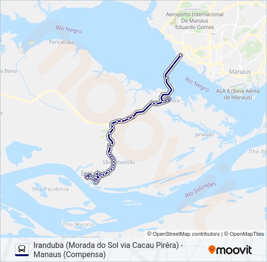 Mapa da linha IRANDUBA (MORADA DO SOL VIA CACAU PIRÊRA) - MANAUS (COMPENSA) de ônibus