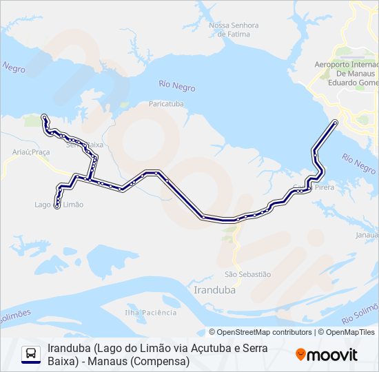 Mapa da linha IRANDUBA (LAGO DO LIMÃO VIA AÇUTUBA E SERRA BAIXA) - MANAUS (COMPENSA) de ônibus