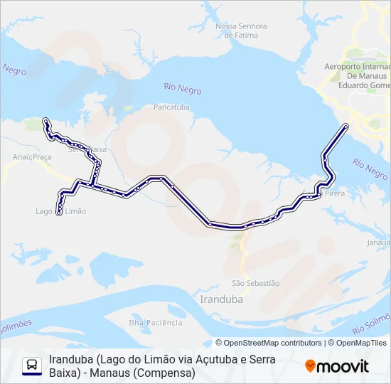 IRANDUBA (LAGO DO LIMÃO VIA AÇUTUBA E SERRA BAIXA) - MANAUS (COMPENSA) Bus Line Map
