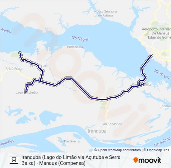 IRANDUBA (LAGO DO LIMÃO VIA AÇUTUBA E SERRA BAIXA) - MANAUS (COMPENSA) Bus Line Map