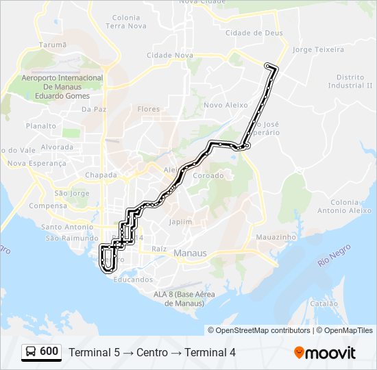 Mapa da linha 600 de ônibus