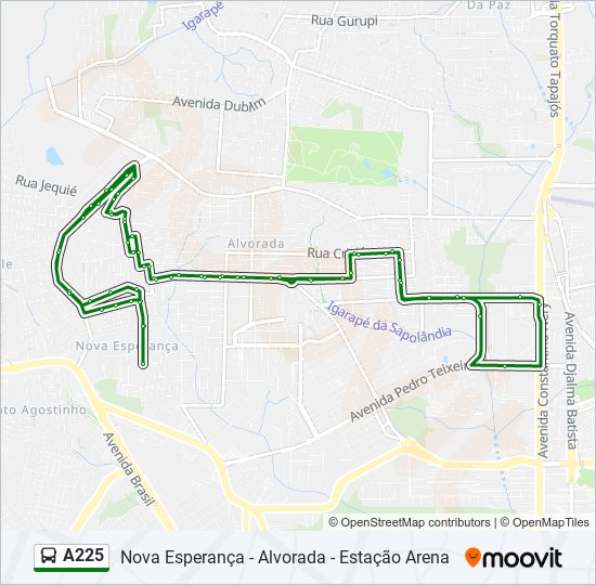 Mapa de A225 de autobús