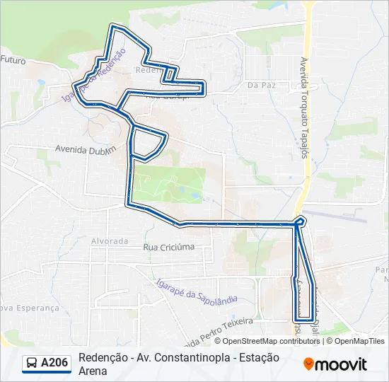 A206 Bus Line Map