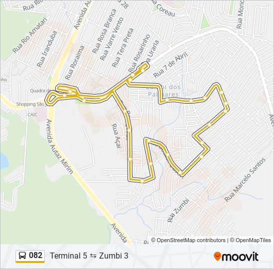 Mapa da linha 082 de ônibus