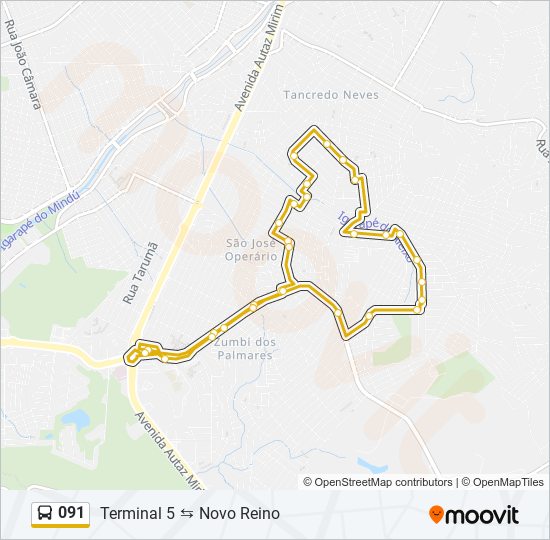 Mapa de 091 de autobús