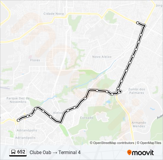 Mapa da linha 652 de ônibus