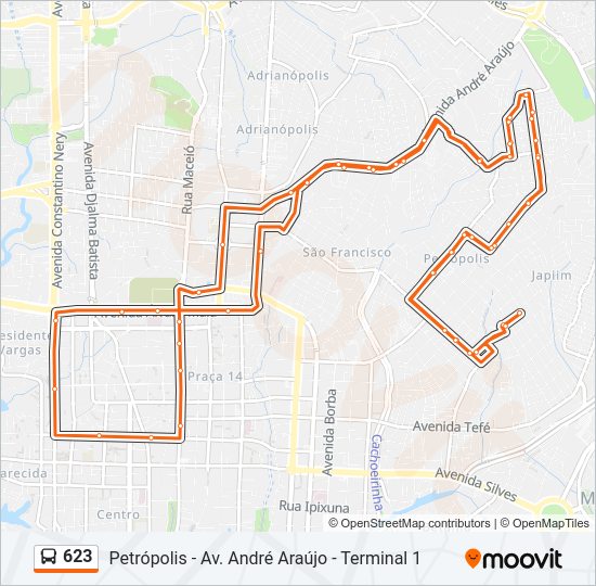 Mapa da linha 623 de ônibus
