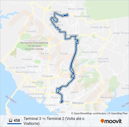Mapa da linha 458 de ônibus