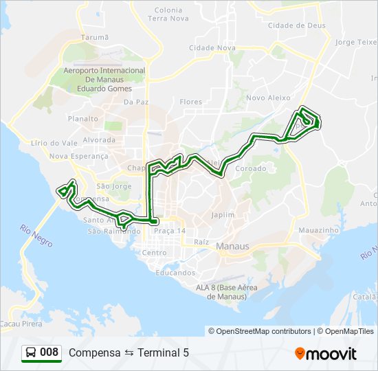 Mapa da linha 008 de ônibus