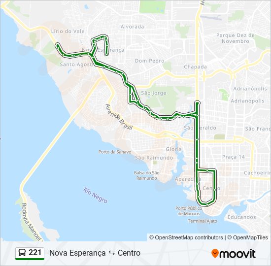 Mapa da linha 221 de ônibus