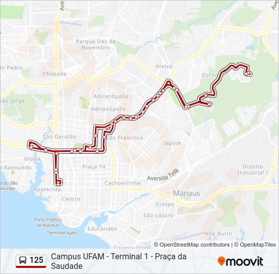 Mapa da linha 125 de ônibus