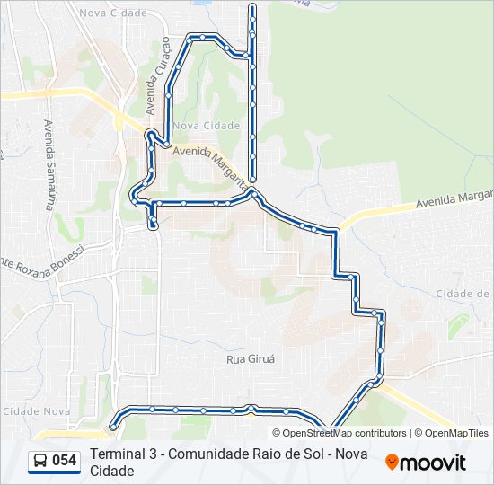 Mapa da linha 054 de ônibus