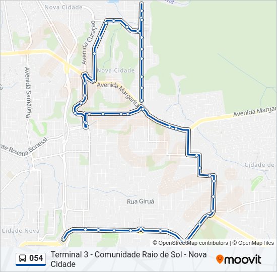 Mapa da linha 054 de ônibus