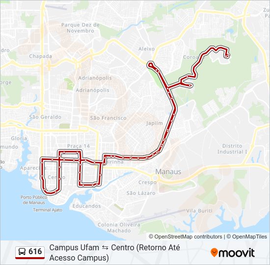 Mapa da linha 616 de ônibus