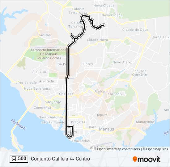 Mapa da linha 500 de ônibus