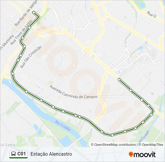 Mapa da linha C01 de ônibus