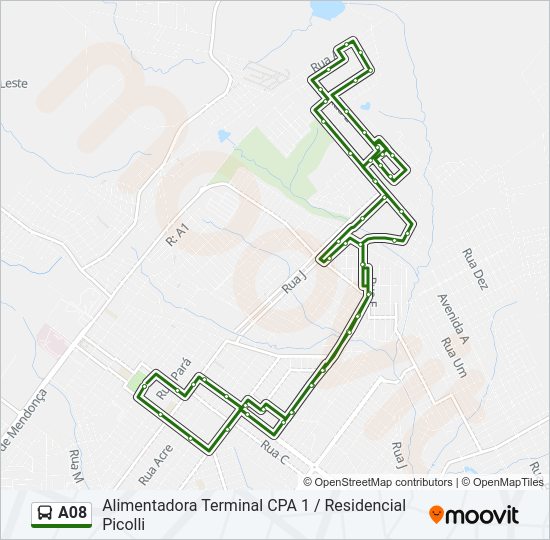 Mapa da linha A08 de ônibus