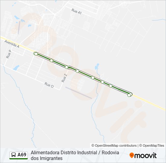 Mapa de A69 de autobús