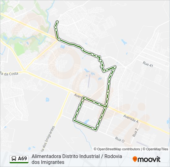 Mapa de A69 de autobús