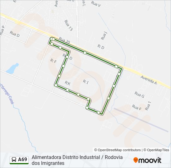 Mapa da linha A69 de ônibus