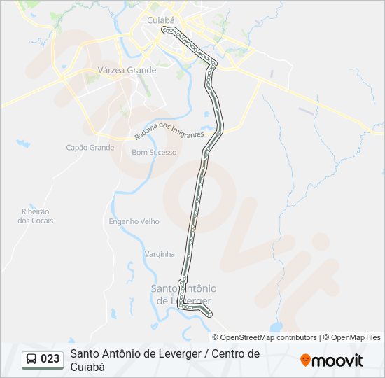 Mapa da linha 023 de ônibus
