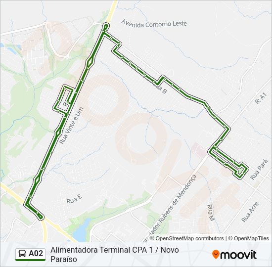 Mapa da linha A02 de ônibus