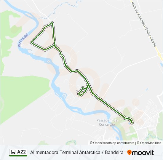 Mapa da linha A22 de ônibus