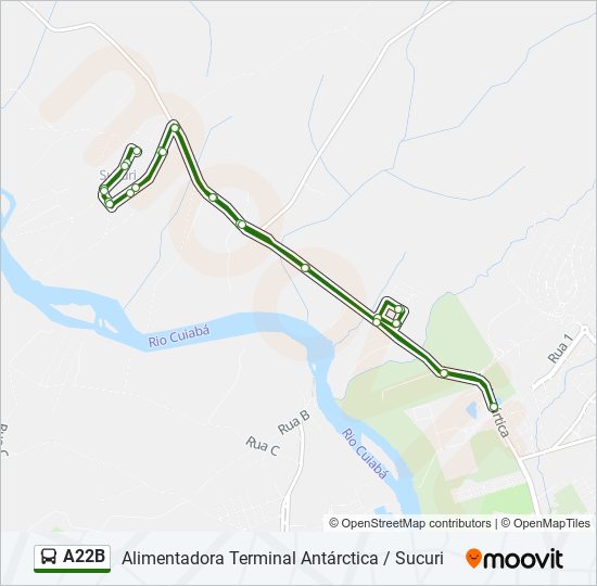 Mapa da linha A22B de ônibus