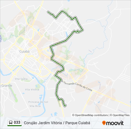 Mapa da linha 033 de ônibus